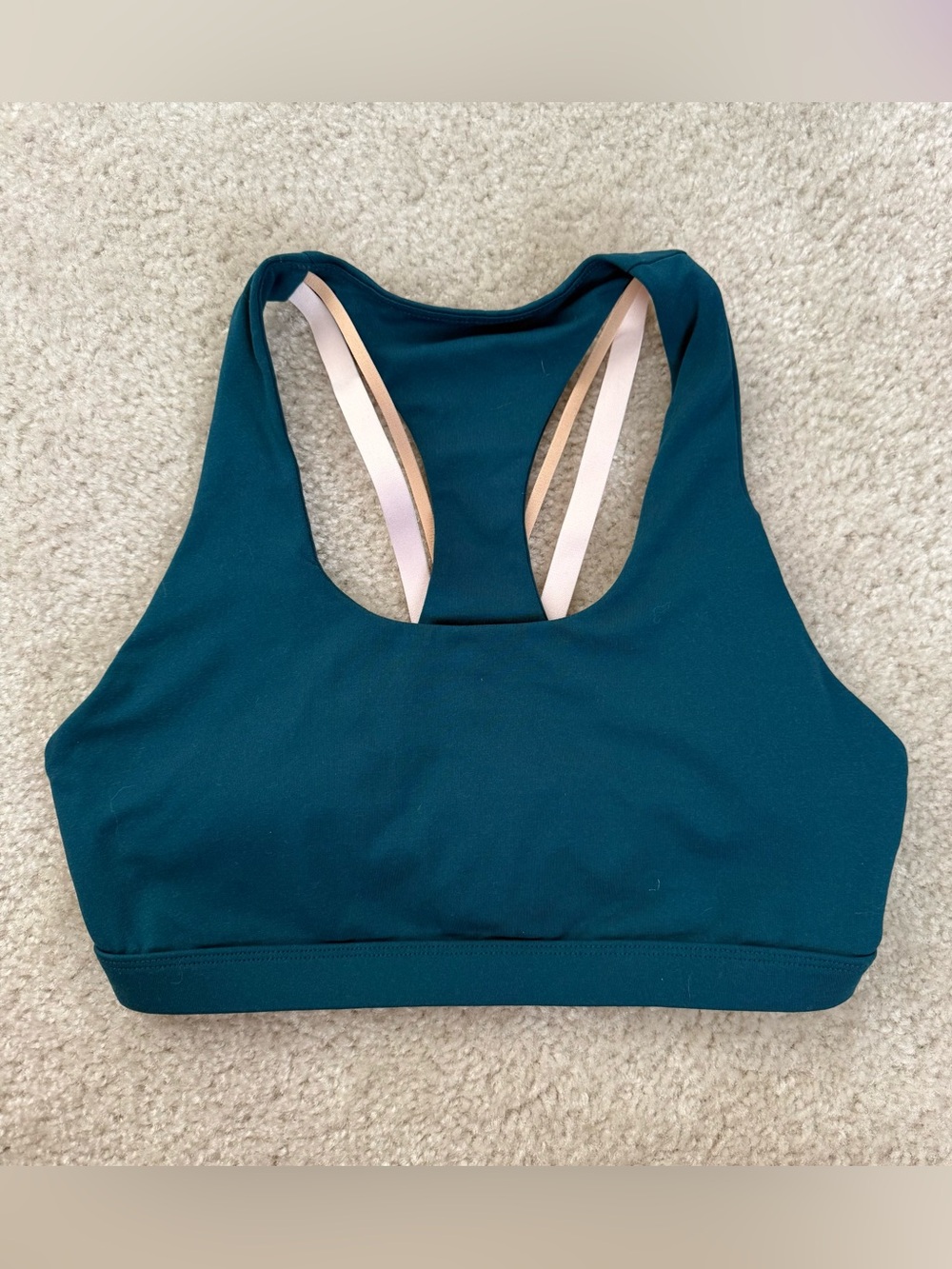 Fabletics Teal Sports Bra with Pink and Nude Straps, Padded, Medium
